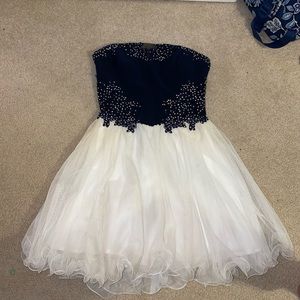 navy short flowy homecoming dress
